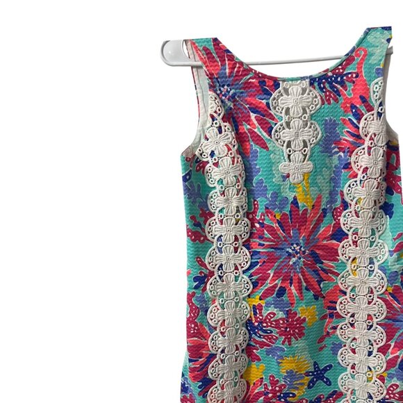Lilly Pulitzer Aqua Trippin &‎ Sippin Shift Dress Lace Trim Size 6 - Picture 3 of 10